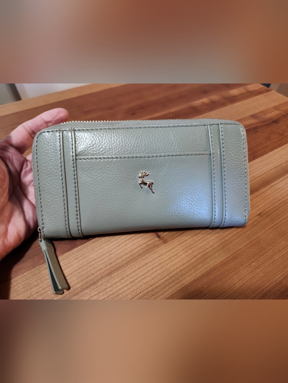 Ashwood Leather Zip-Around Wallet in Sage Green